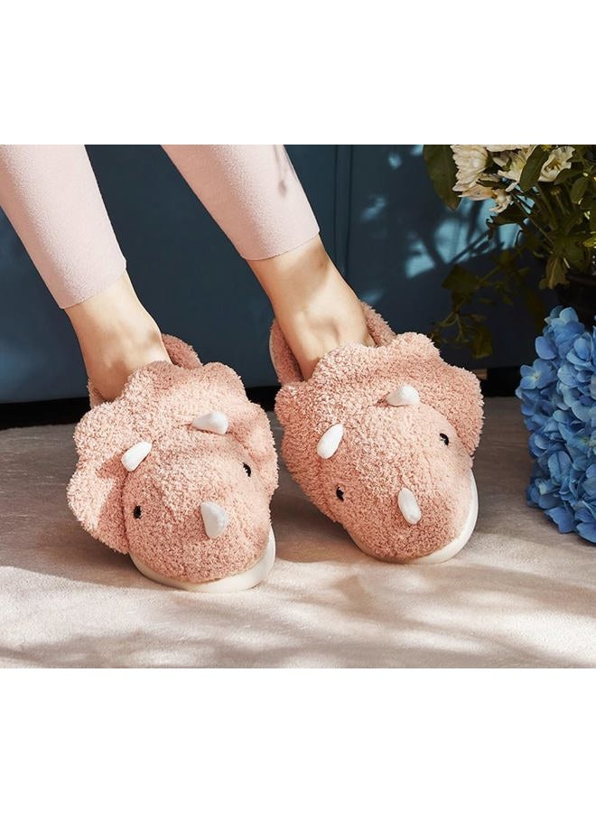 Caistre Adult Unisex Animal Slippers - Warm Plush Dinosaur Design Home Shoes - Funny Triceratops Non-Slip Bedroom Slippers, Green, 6.5-7.5 Women/5.5-6 Men - Image 3