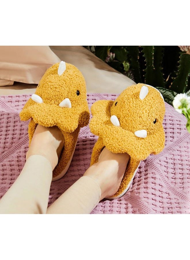 Caistre Adult Unisex Animal Slippers - Warm Plush Dinosaur Design Home Shoes - Funny Triceratops Non-Slip Bedroom Slippers, Green, 6.5-7.5 Women/5.5-6 Men - Image 5