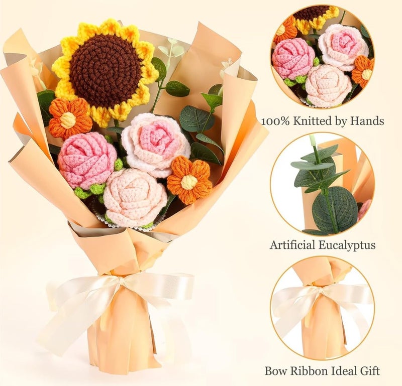 VRB Dec 1pcs Artificial Crochet Flower Bouquet/Artificial Flowers Bunch/Crochet flowers bouquet/Crochet flowers/Flowers Bouquet Gift for Girls Home Decor,gifting,etc. (Peony Rose Daisy Bouquet/) - Image 3