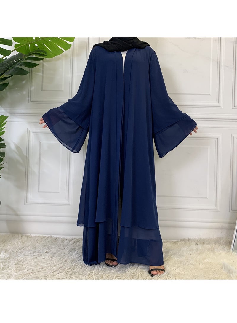 إسكدنيا عباية نسائية مريحة فستان إسلامي صلب فضفاض كارديجان طويل حجاب متين ورداء تنفس مفتوح الأمام كفتان فستان ماكسي للفتيات المراهقات  - Image 1