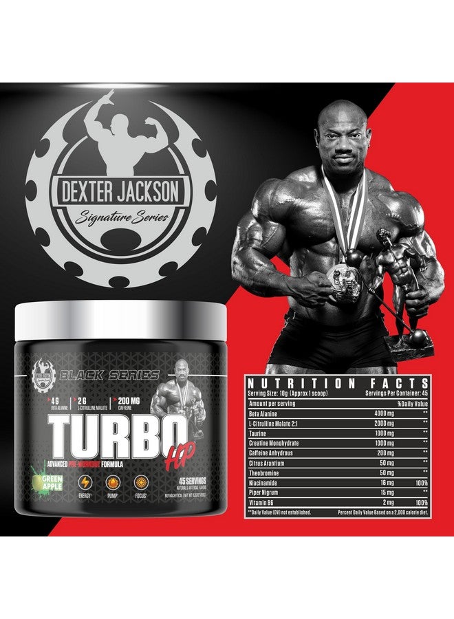 DEXTER JACKSON ديكستر جاكسون بلاك سيريز تيربو إتش بي أدفانس تركيبة ما قبل التمرين | نكهة التفاح الأخضر | 45 حصة، 450 جرام - Image 4