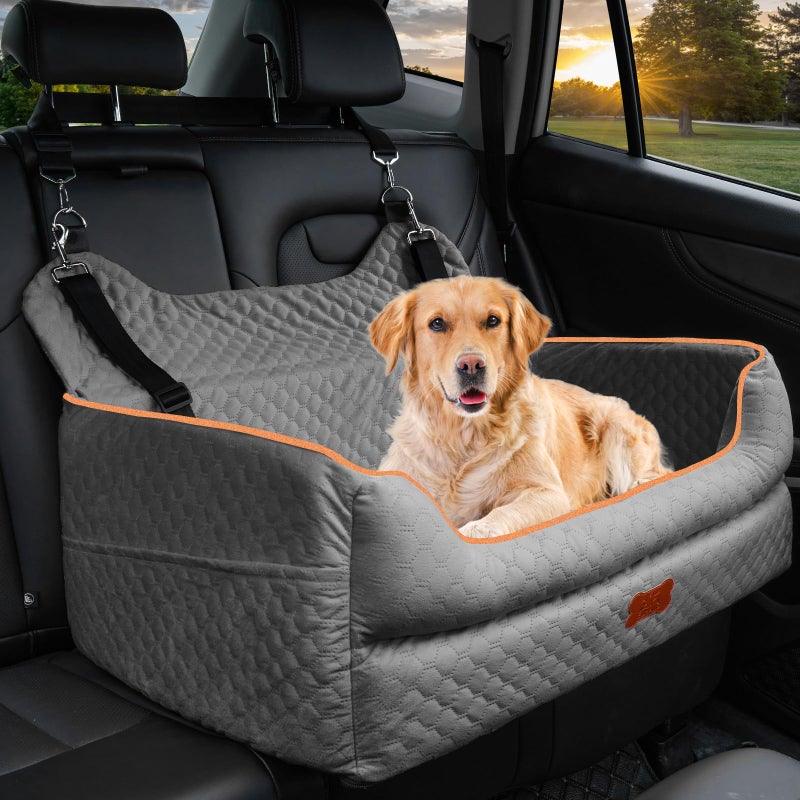 EUHAMS Dog Car Seat for Large/Medium Dogs - Memory Foam Dog Booster Seat for Under 55Lbs or 2 Small Dogs-Detachable and Washable Travel Bed with Thick Cushion and Storage Pockets-Grey - Image 1