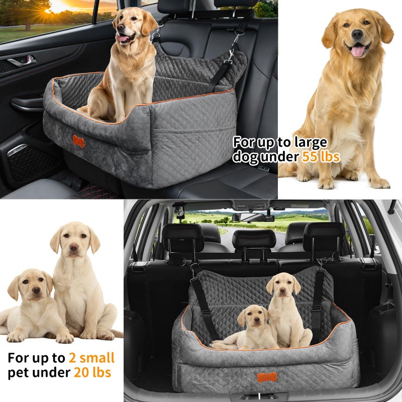 EUHAMS Dog Car Seat for Large/Medium Dogs - Memory Foam Dog Booster Seat for Under 55Lbs or 2 Small Dogs-Detachable and Washable Travel Bed with Thick Cushion and Storage Pockets-Grey - Image 4