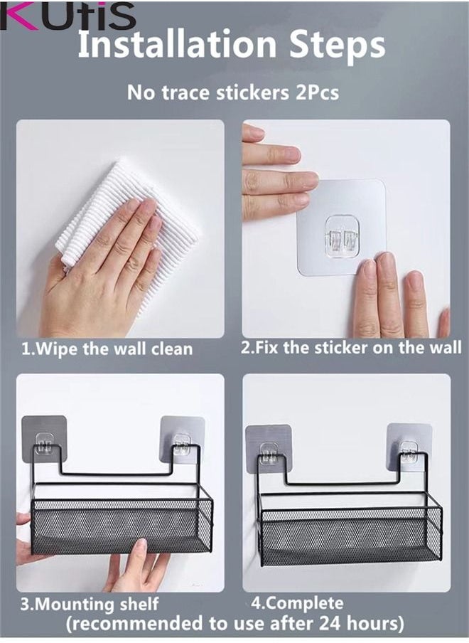 Kutis 2-Pieces Bathroom Shelf Shower Shampoo Soap Organizer Wall Mounts Storage Rack Steel Black 36x15x9Centimeter  - Image 5