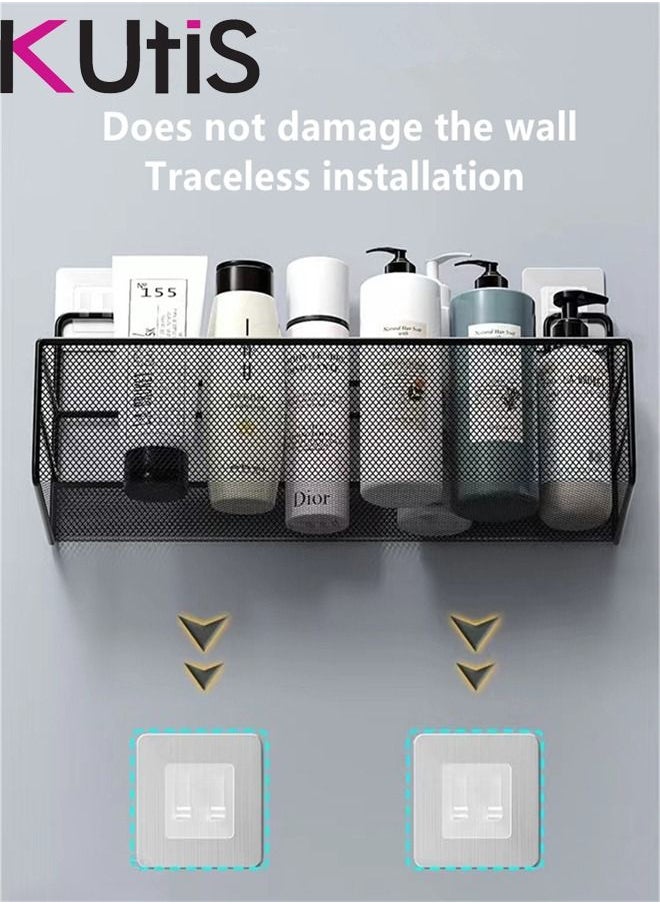 Kutis 2-Pieces Bathroom Shelf Shower Shampoo Soap Organizer Wall Mounts Storage Rack Steel Black 36x15x9Centimeter  - Image 2