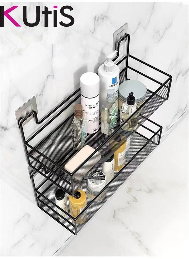 Kutis 2-Pieces Bathroom Shelf Shower Shampoo Soap Organizer Wall Mounts Storage Rack Steel Black 36x15x9Centimeter  - Image 4