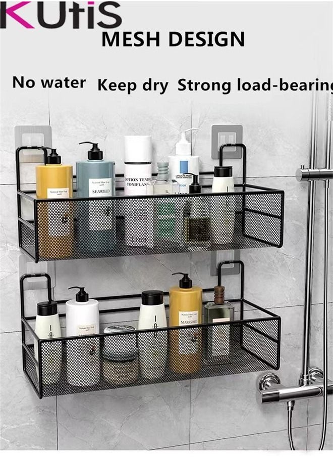Kutis 2-Pieces Bathroom Shelf Shower Shampoo Soap Organizer Wall Mounts Storage Rack Steel Black 36x15x9Centimeter  - Image 1
