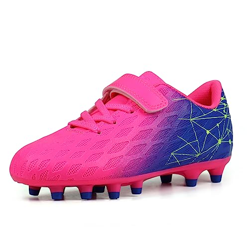 brooman Kids Firm Ground Soccer Cleats Boys Girls Athletic Outdoor Football Shoes (11.5,Fuchsia Purple) - Image 1