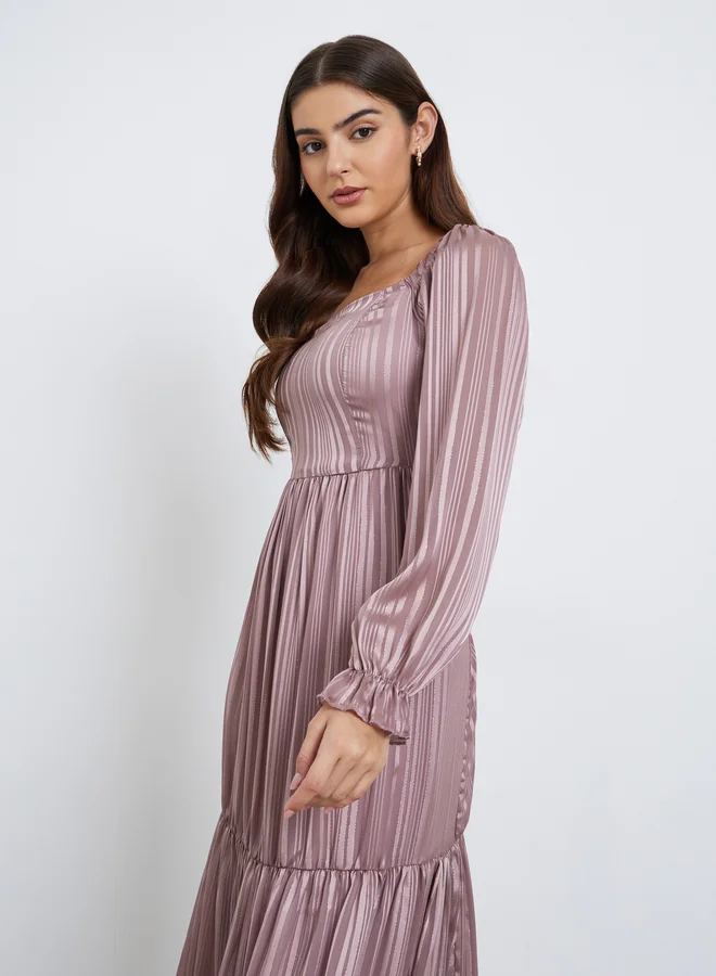 Styli Styli Purple Balloon Sleeve Tiered Maxi Dress