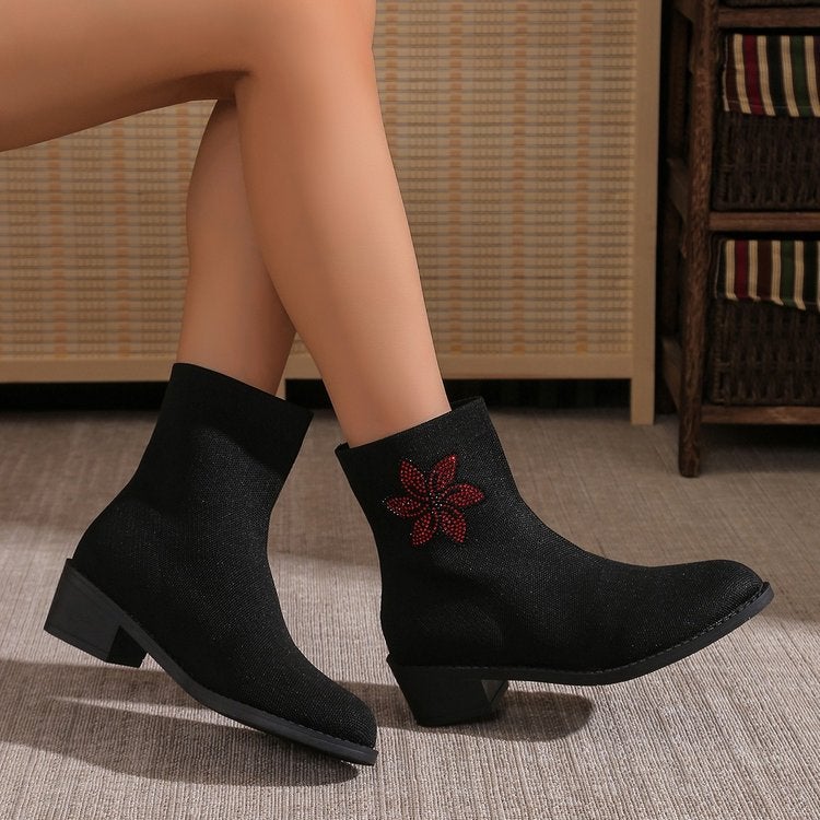Casual Joker Single Boots 2024 New Cross-border plus size Autumn Round Head Sleeve Thick with Solid Color Women's Martin Boots - Image 4