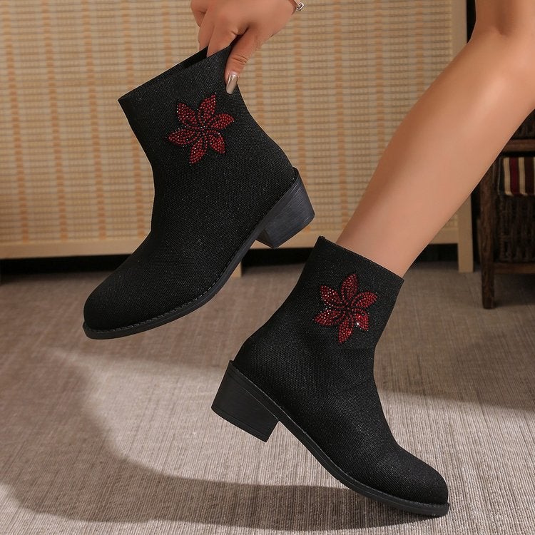 Casual Joker Single Boots 2024 New Cross-border plus size Autumn Round Head Sleeve Thick with Solid Color Women's Martin Boots - Image 2