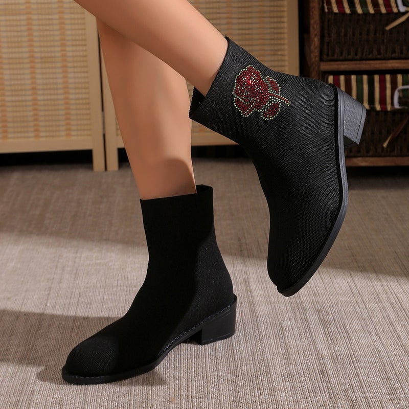 Casual Joker Single Boots 2024 New Cross-border plus size Autumn Round Head Sleeve Thick with Solid Color Women's Martin Boots - Image 5