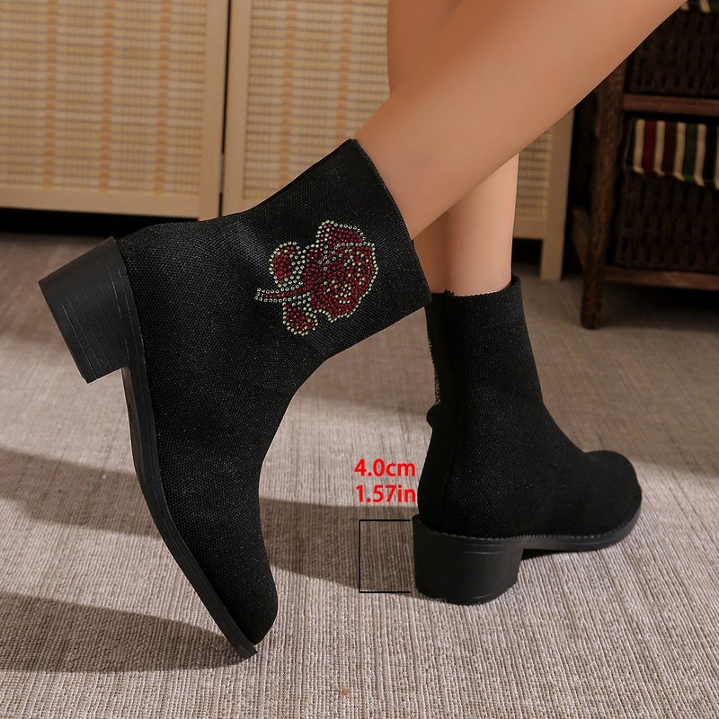 Casual Joker Single Boots 2024 New Cross-border plus size Autumn Round Head Sleeve Thick with Solid Color Women's Martin Boots - Image 3