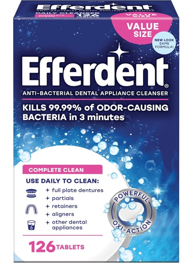 Efferdent Retainer Cleaning Tablets, Denture Cleanser Tablets for Dental Appliances, Complete Clean, 126 Tablets - Image 1