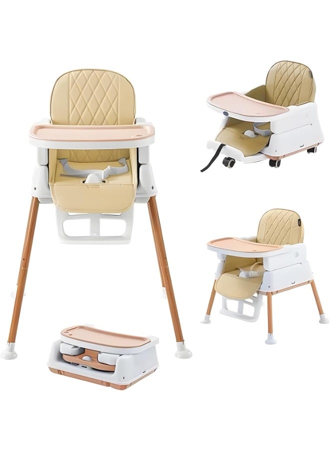 بريمو بلس كرسي طعام للأطفال و الرضع 3 في 1، كرسي مرتفع للاطفال، كرسي طعام قابل للطي، مع وسادة سهلة التنظيف وقابلة للازالة مع اقدام قابلة للتعديل والطي وحزام امان من 5 نقاط (بيج) - Image 2