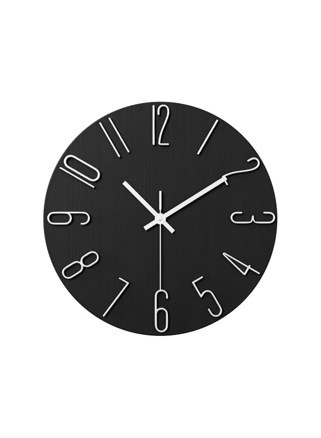 The Bros Wall Clock, 12 Inch Silent Non Ticking Battery Operated Modern Wall Clocks, Wooden Clock for Bedrrom, Kitchen, Living Room, School Office Home Decor (Black) - Image 2