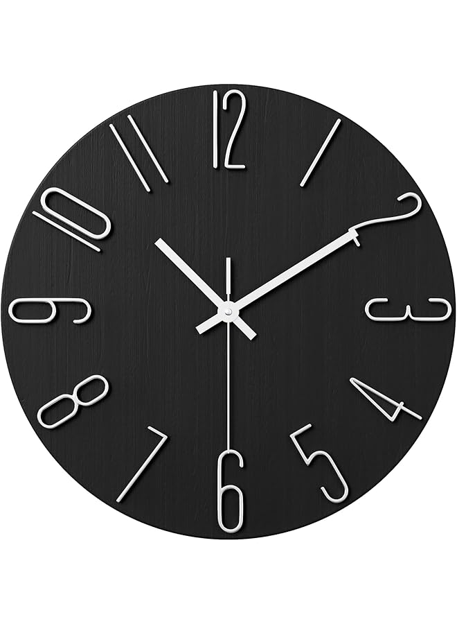 The Bros Wall Clock, 12 Inch Silent Non Ticking Battery Operated Modern Wall Clocks, Wooden Clock for Bedrrom, Kitchen, Living Room, School Office Home Decor (Black) - Image 1