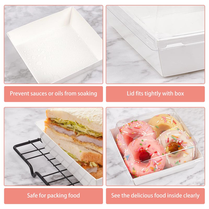 Ocmoiy Small Charcuterie Boxes with Clear Lids, To Go Paper Disposable Food Containers, 5 Inches Bakery Dessert Boxes for Sandwich, Cookie, Pastry, Cake Slice (White, 100ct) - Image 4
