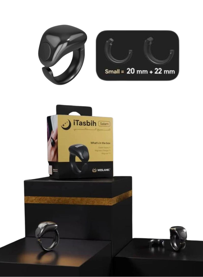 WESLAMIC Salam Smart Tasbih Ring – Counter up to 99999, Prayer Time Alerts, Tasbih Reminder, Long-Lasting Battery, Water & Dust Resistant - Large Size ( 22 mm + 20 mm ) - Image 1