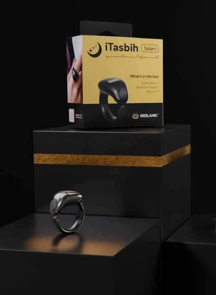 WESLAMIC Salam Smart Tasbih Ring – Counter up to 99999, Prayer Time Alerts, Tasbih Reminder, Long-Lasting Battery, Water & Dust Resistant - Large Size ( 22 mm + 20 mm ) - Image 2