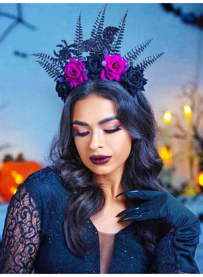 Woeoe Day Of The Dead Floral Headband Halloween Flower Bat Crown Hair Band Spider Costume Party Headpiece For Women And Girls(Color-E) - Image 2