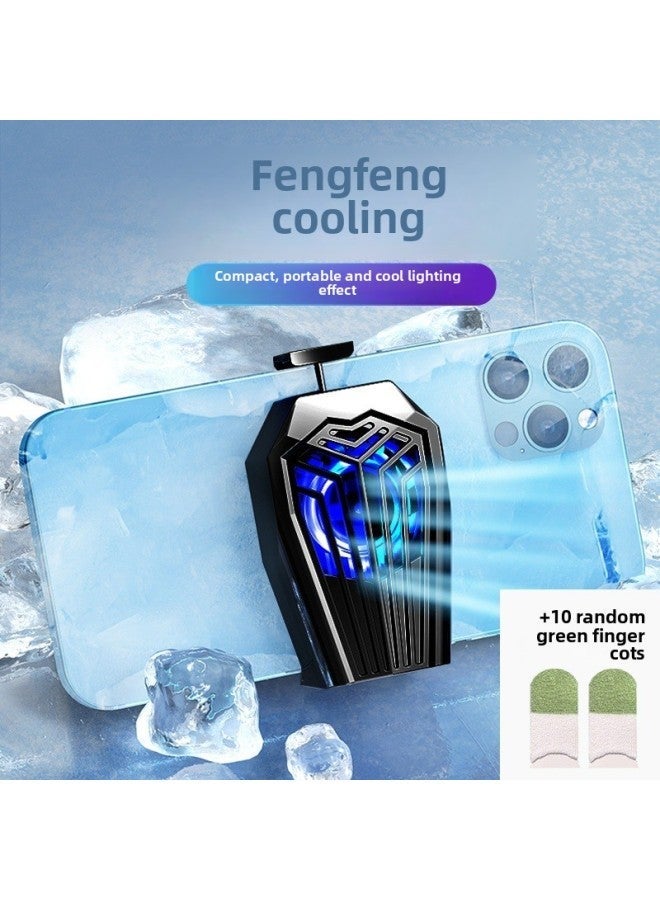 Mobile Phone Radiator Game Cooling Fan Semiconductor Wireless Charging Noiseless Unplugged Air-cooled Portable-Color:Black + 2 Qinglong Finger Cots (comes With Data Cable) - 【air-cooled Ice Clamp】 【 - Image 2