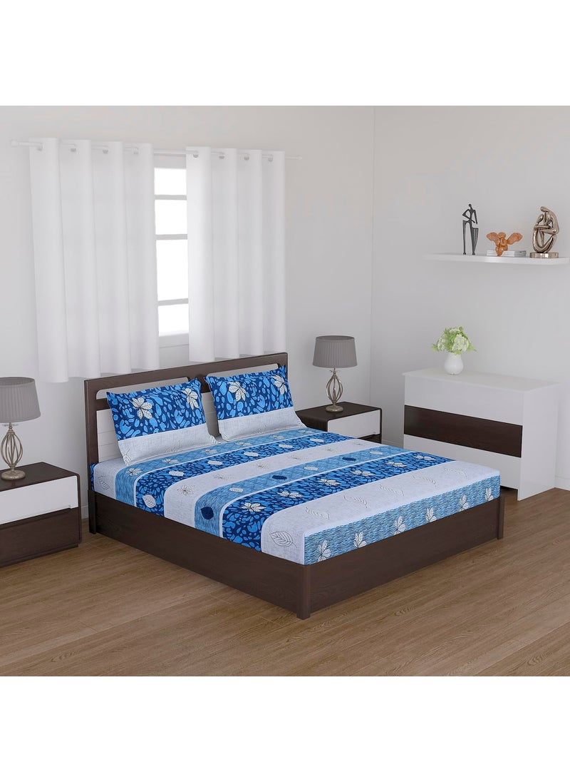 Status Contract Status Contract Cotton Rich Double Bedsheet with 2 Pillow Covers for Bed Room Home Hotel120 GSM Blue Stripes  - Image 2