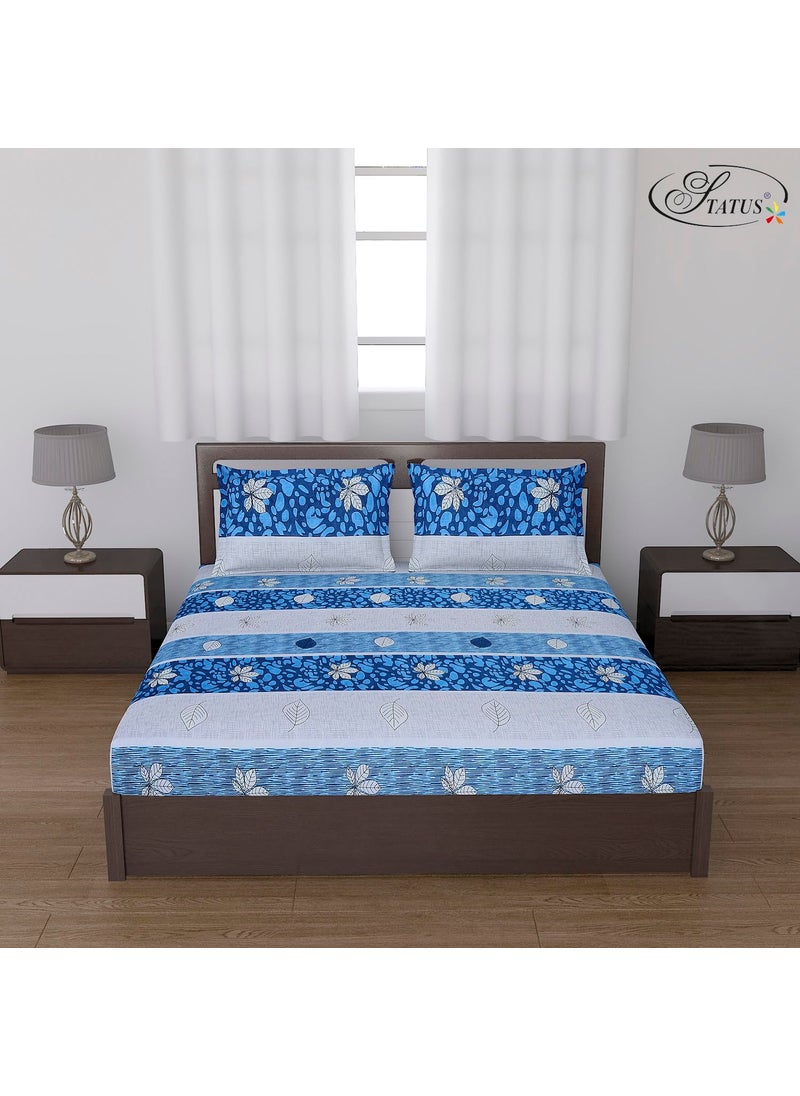 Status Contract Status Contract Cotton Rich Double Bedsheet with 2 Pillow Covers for Bed Room Home Hotel120 GSM Blue Stripes  - Image 1