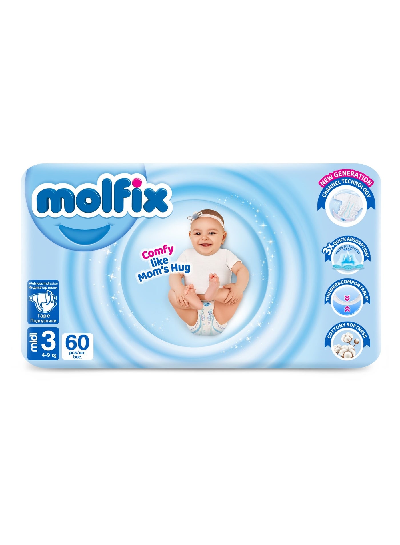 Molfix Midi Baby Diapers Size 3 | Jumbo Pack | 60 Diapers