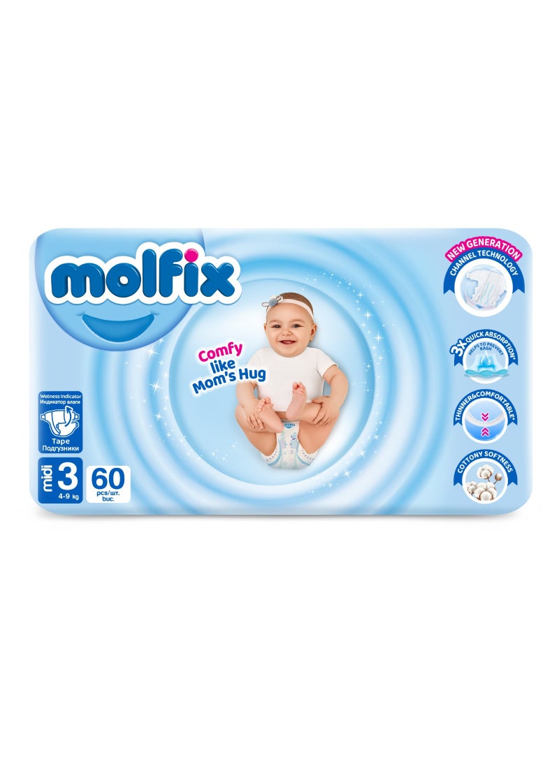 Molfix Midi Baby Diapers Size 3 | Jumbo Pack | 60 Diapers - Image 1