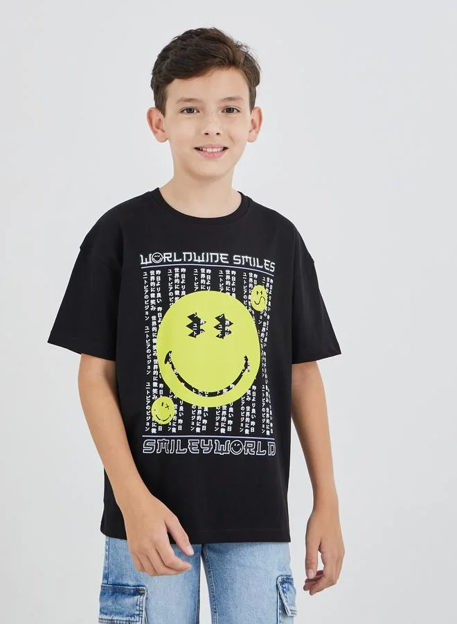 ستايلي Styli Boys Black Emoji Print Oversized T-Shirt