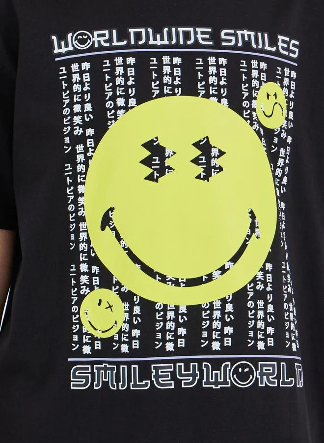 Styli Styli Boys Black Emoji Print Oversized T-Shirt