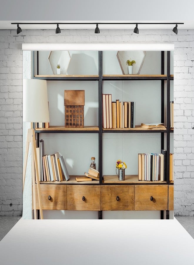 BELECO 7x5ft Fabric Living Room Bookshelf Backdrop Empty Room with Bookcase, Zoom Calls Video Recording Background Home Office Decor Zoom Meetings Photo Studio Props - Image 1