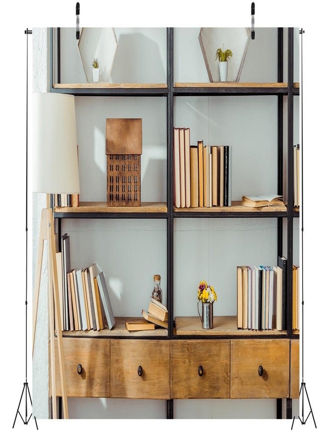 BELECO 7x5ft Fabric Living Room Bookshelf Backdrop Empty Room with Bookcase, Zoom Calls Video Recording Background Home Office Decor Zoom Meetings Photo Studio Props - Image 2