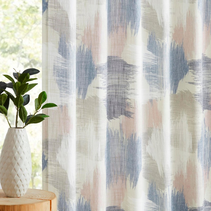 Kayne Studio Blue Pink Watercolor Boho Abstract Light Filtering Curtains,84 Inches Long Semi Sheer Colorful Curtains for Living Room and Farmhouse,Backtab Rod Pocket Window Drapes,52W x 84L.2 Panels - Image 1