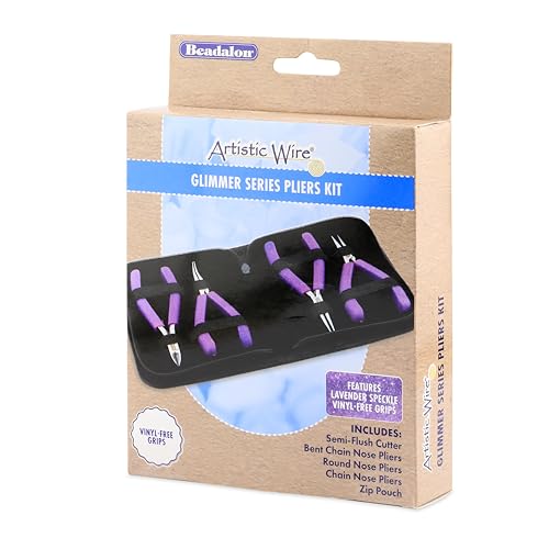 Beadalon Designer Series Glimmer Pliers Kit Lavender Speckle VinylFree Grips Chain Bent Chain Round SemiFlush Cutter 475 in ea 4 pc with Zip Pouch - Image 1