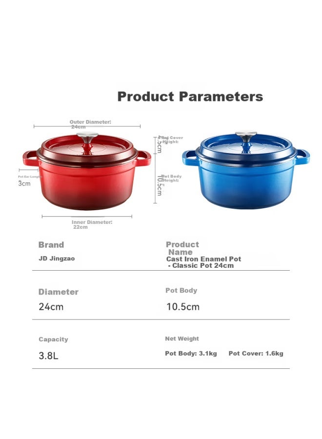 Enamel Pot, Cast Iron Soup Pot, Stew Pot, Micro-pressure Seafood Pot, Cooking Pot, Soup Pot, Housewarming Gift, 24cm Gradient Red - Image 5