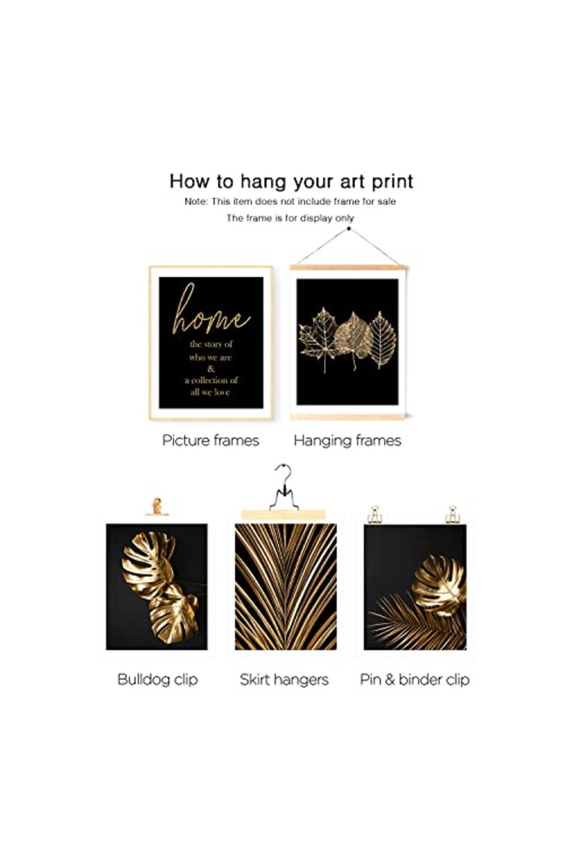 HoozGee Gold Leaf Art Prints Modern Black Gold Botanical Tropical Plant Leaves Art Wall Pictures Canvas Prints Gallery Wall Art Poster Wall Decor Bedroom Room Home Decor (8"x10" UNFRAMED) - Image 5