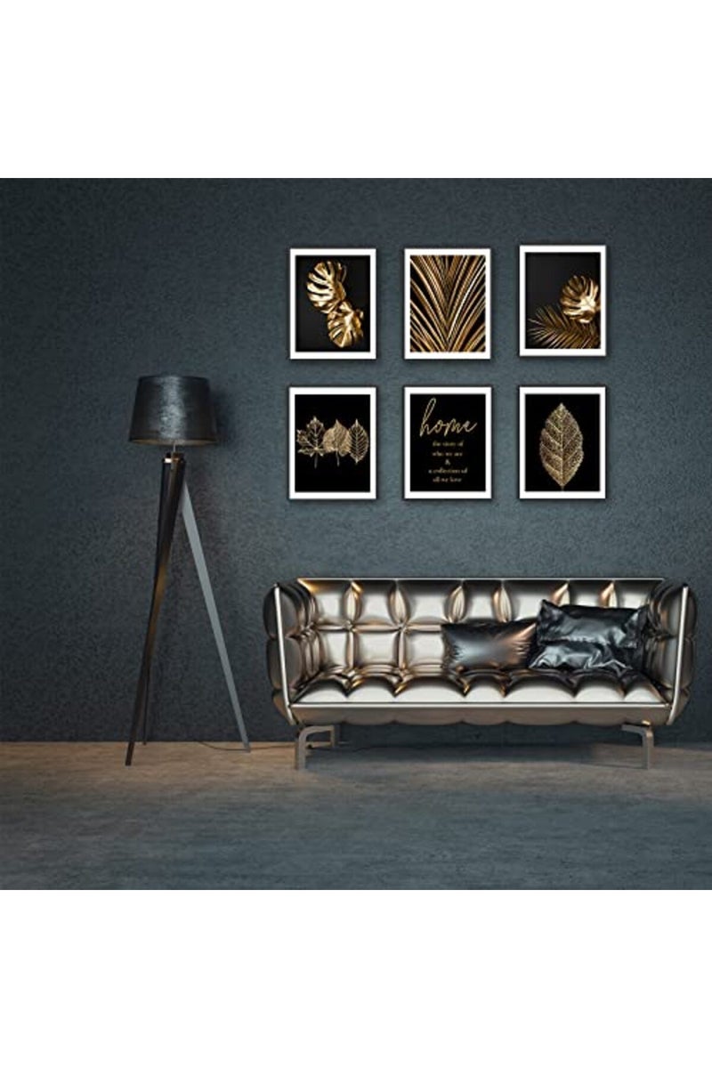 HoozGee Gold Leaf Art Prints Modern Black Gold Botanical Tropical Plant Leaves Art Wall Pictures Canvas Prints Gallery Wall Art Poster Wall Decor Bedroom Room Home Decor (8"x10" UNFRAMED) - Image 3