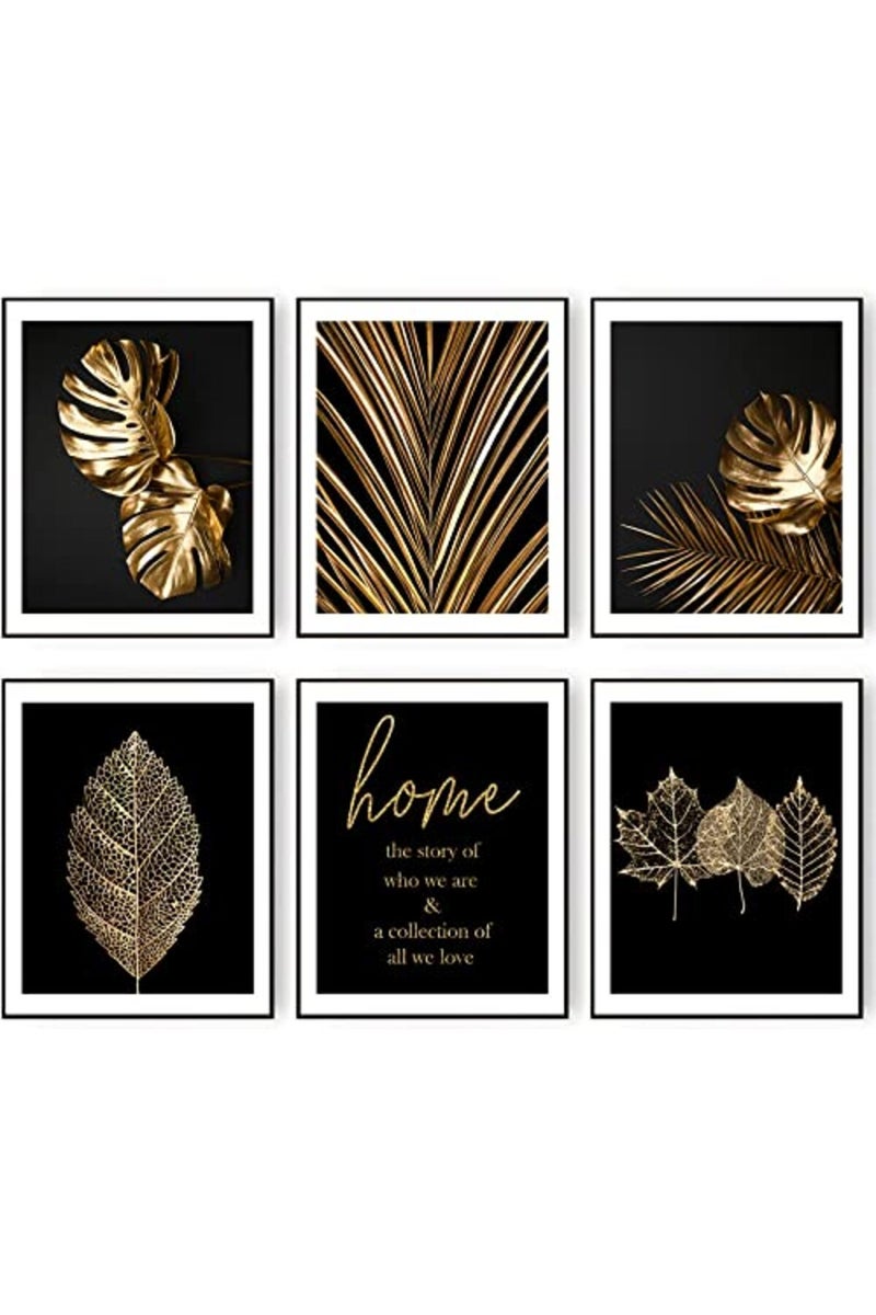 HoozGee Gold Leaf Art Prints Modern Black Gold Botanical Tropical Plant Leaves Art Wall Pictures Canvas Prints Gallery Wall Art Poster Wall Decor Bedroom Room Home Decor (8"x10" UNFRAMED) - Image 2