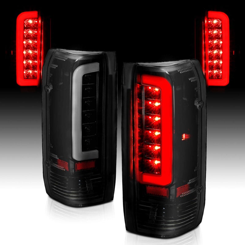 AmeriLite Truck 3D CType Halogen Led Tube Dark Smoke Replacement Tail Light Set For 19891996 Ford F150 Bronco F250 F350 Passenger and Driver Side Vehicle Light Assembly Black