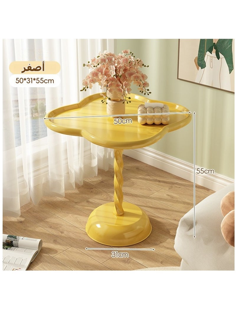 XiuWoo 50*55cm Modern End Table for Small Spaces Round End Table, Decorative Pedestal Table, Small Clover Coffee Table, Side Table Living Room for Sofa Couch Chair Patio, Yellow  - Image 2