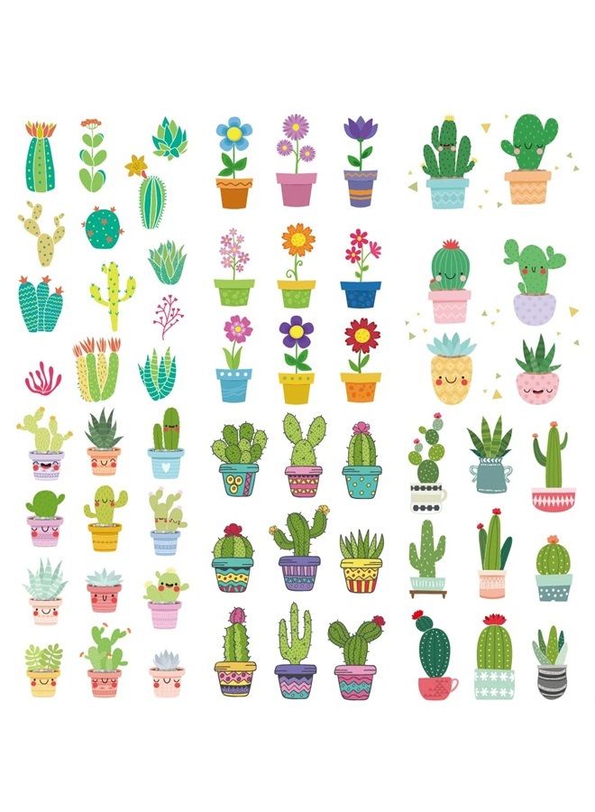 Oottati 6 sheets Waterproof Temporary Tattoo Stickers for Kids Children Cute Finger Wrist Cactus Potted Flower for Grils Boys - Image 1