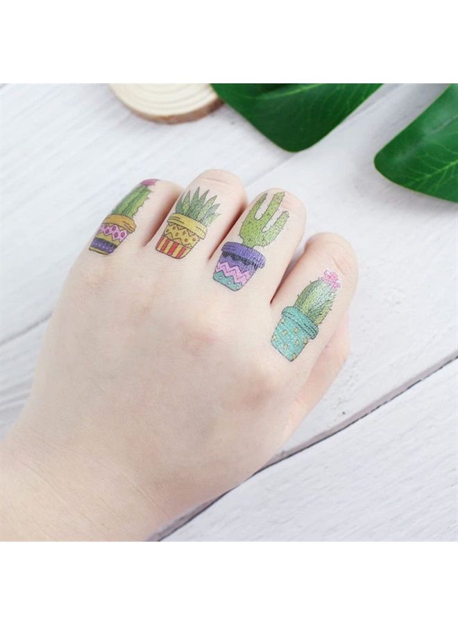 Oottati 6 sheets Waterproof Temporary Tattoo Stickers for Kids Children Cute Finger Wrist Cactus Potted Flower for Grils Boys - Image 3