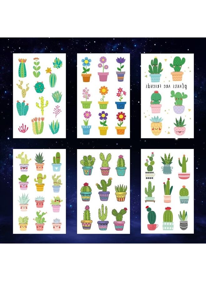 Oottati 6 sheets Waterproof Temporary Tattoo Stickers for Kids Children Cute Finger Wrist Cactus Potted Flower for Grils Boys - Image 2