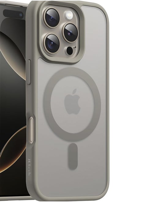 Magsafe iPhone 16 Pro Max Case, Grade Drop Tested Shockproof Matte Translucent Hard Back Slim Case Cover, Black Magnetic Circle (Grey)