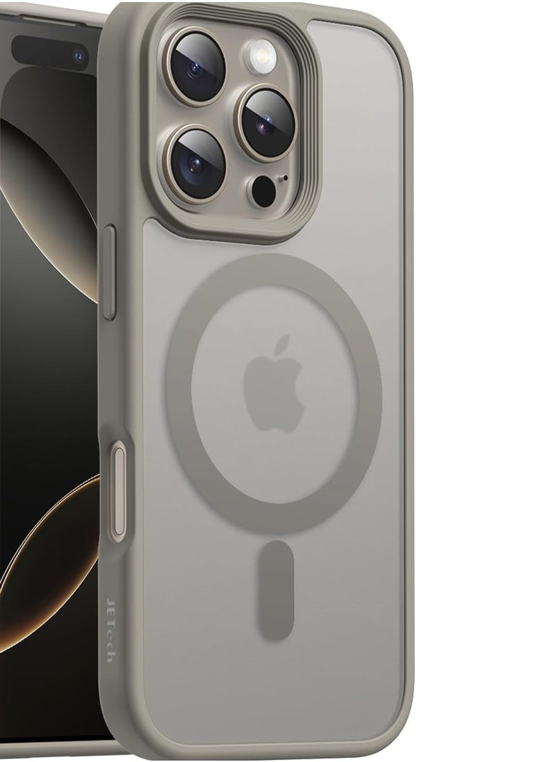 Denx - Magsafe iPhone 16 Pro Max Case, Grade Drop Tested Shockproof Matte Translucent Hard Back Slim Case Cover, Black Magnetic Circle (Grey) - Image 1