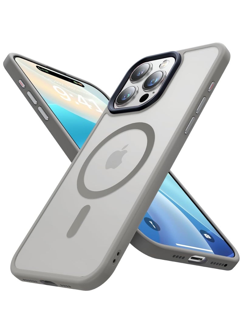 Denx - Magsafe iPhone 16 Pro Max Case, Grade Drop Tested Shockproof Matte Translucent Hard Back Slim Case Cover, Black Magnetic Circle (Grey) - Image 1