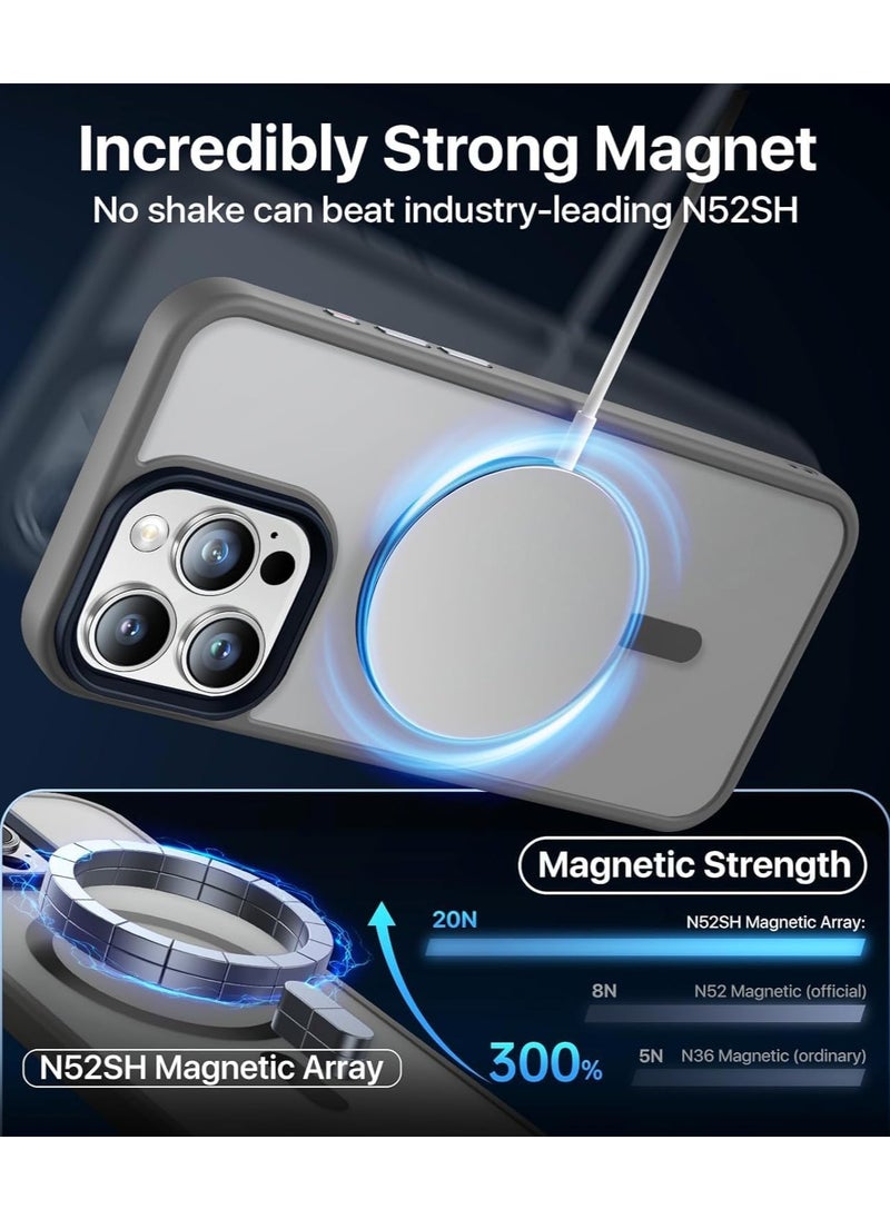 Denx - Magsafe iPhone 16 Pro Max Case, Grade Drop Tested Shockproof Matte Translucent Hard Back Slim Case Cover, Black Magnetic Circle (Grey) - Image 1