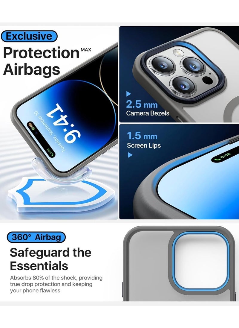 Denx - Magsafe iPhone 16 Pro Max Case, Grade Drop Tested Shockproof Matte Translucent Hard Back Slim Case Cover, Black Magnetic Circle (Grey) - Image 1